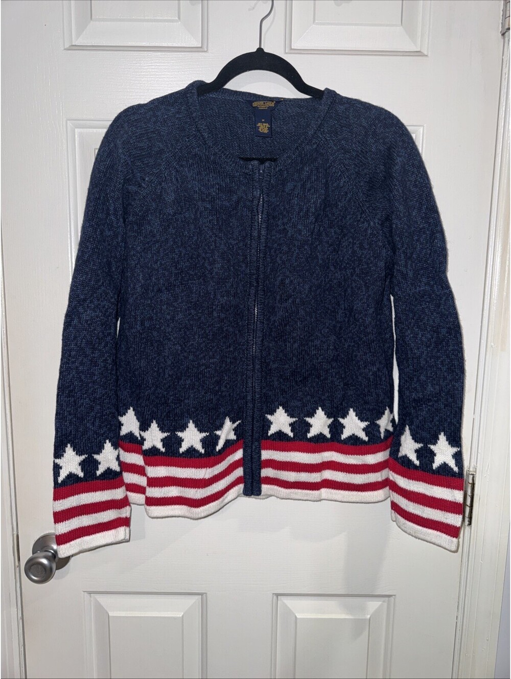 Vintage 90s Shaver Lake USA Flag Sweater Stars Stripes Sequin Medium Cardigan M